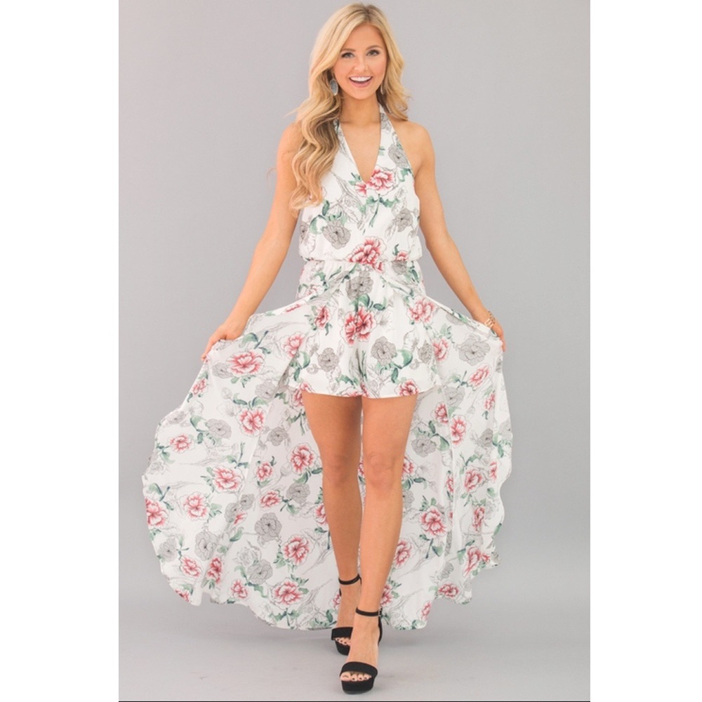Pink Lily Here In My Heart Floral Maxi Romper NWT